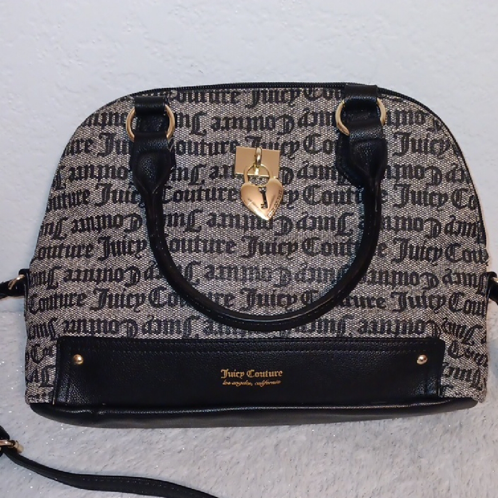 Juicy Couture Preloved Monogrammed Black and Gold Satchel